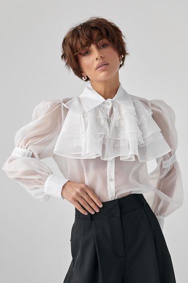 Прозора блуза з мереживними вставками - білий цвет, ONE SIZE (є розміри)