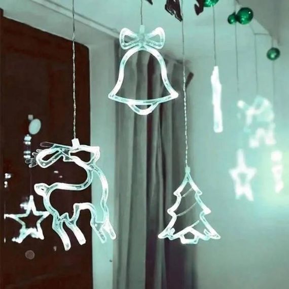 Гірлянда штора від мережі зірки та фігурки 12шт 8 режимів Біла