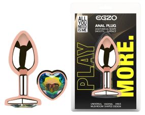 Анальная пробка EGZO Rose Gold Heart Plug S с радужным кристаллом, металлическая Sex Aura