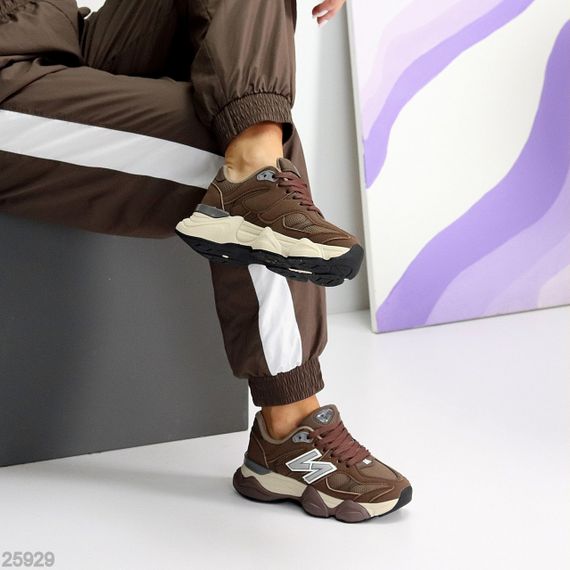 Трендовые комбинированные шоколадные кроссовки в стиле спорт-шик | Зображення 7