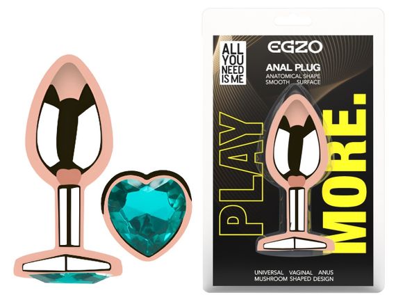 Анальна пробка з кристалом EGZO - Rose Gold Heart Plug Marine size M Sex Aura