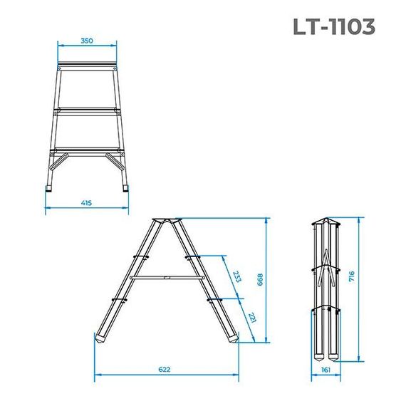 Стремянка двухсторонняя Intertool - 660 мм x 3 ступени (LT-1103) | Зображення 6