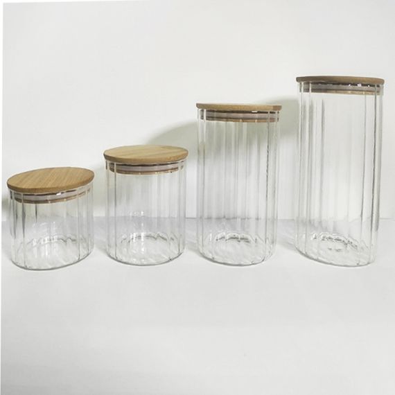 Ємність скляна з дерев'яною кришкою (кругла смугаста) VT-7605 Vittora 500 мл | Зображення 4