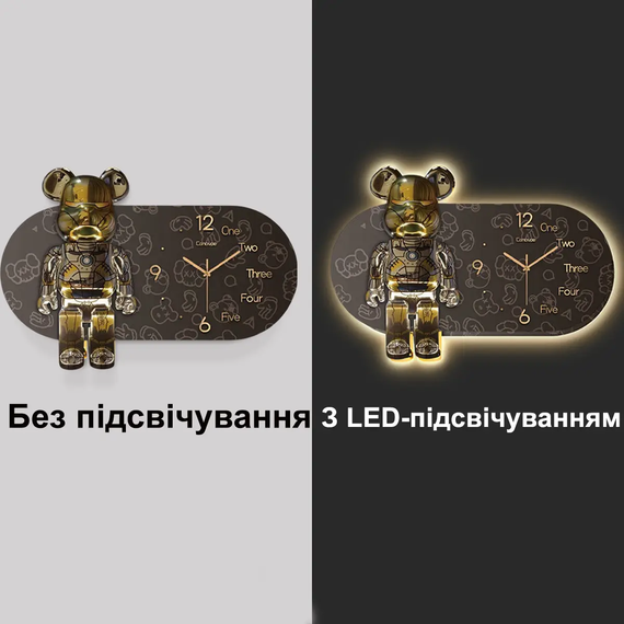 Годинники настінні овальні "Ведмедик" з LED підсвічуванням (NCH-40-60) | Зображення 3