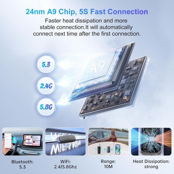 CarPlay бездротовий адаптер для iPhone iOS 10+, перехідник з дротового на бездротовий карплей для авто 2016+ з підсвіткою | Зображення 2