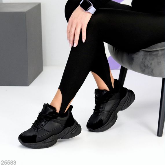 Комбіновані зимові прогулянкові чорні кросівки | Зображення 3
