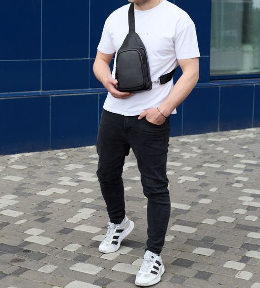 Чоловіча сумка-слінг із натуральної шкіри, сумка через плече чорна, чоловіча сумка слінг Tiding Bag 34091 | Зображення 6