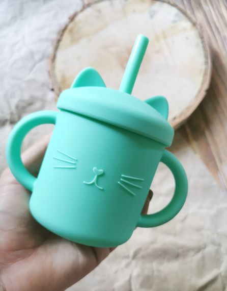 Поїльник котик дитячий з трубочкою силіконовий