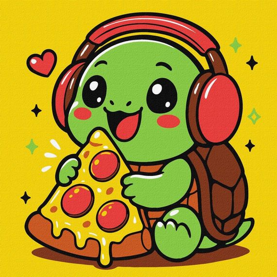 Картина за номерами "Черепашка і піца" ©art_selena_ua KHO1288, 25х25 см