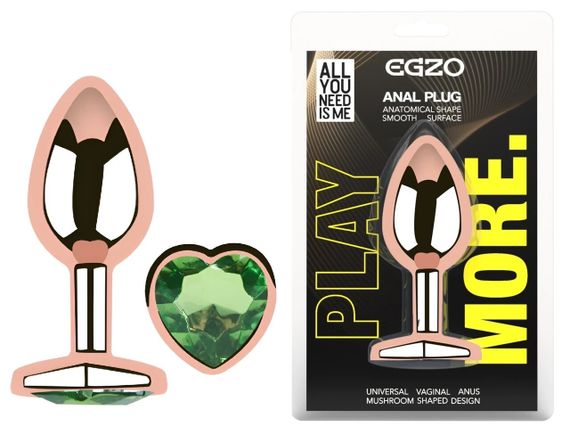 Анальная пробка EGZO Rose Gold Heart Plug M с кристаллом, нержавеющая сталь Sex Aura