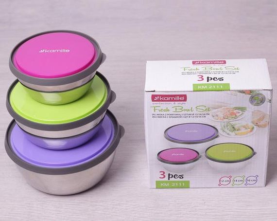 Набір 3 ємності Kamille Ø12х5см, Ø14х5.5см, Ø16х6.5см для зберігання продуктів | Зображення 3