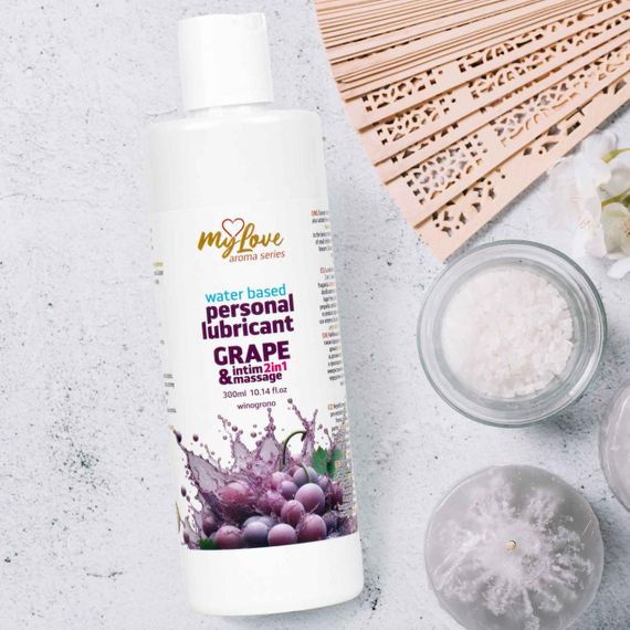 Водний лубрикант 2в1 для інтимної близькості та масажу MyLove Aroma Series Grape (Виноград), 300 мл Sex Aura | Зображення 2