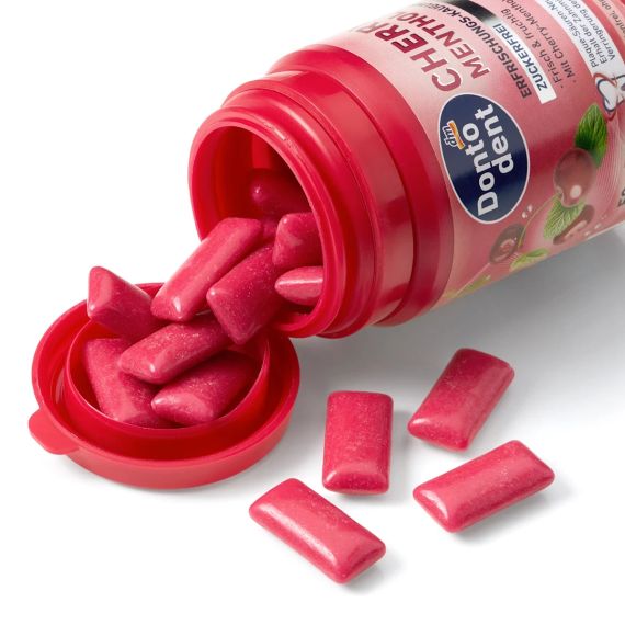 Жувальна гумка dm Dontodent Cherry Menthol без цукру для свіжості подиху та захисту зубів, 50 шт. | Зображення 1