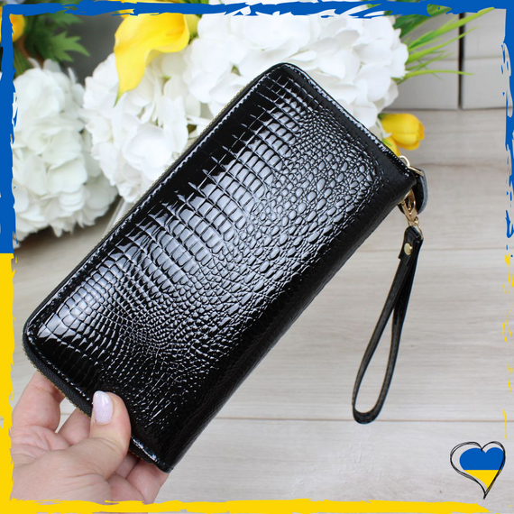 Кошелек женский из экокожи черный 19х9,5