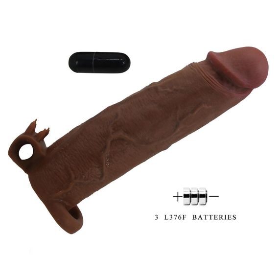 Подовжуюча насадка з вібростимуляцією Pretty Love - Xerxes Vibrating Penis Sleeve Brown, BI-026282Z-1 Sex Aura | Зображення 5