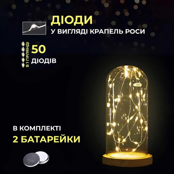 Світлодіодна гірлянда Роса 5 метрів на батарейках 50 led нитка на білому дроті жовта | Зображення 4