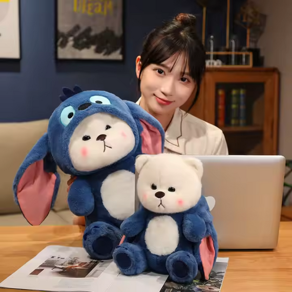 М'яка іграшка Мішка у костюмі Стіч, у капюшоні для дітей у синьому комбінезоні 91 см | Зображення 3