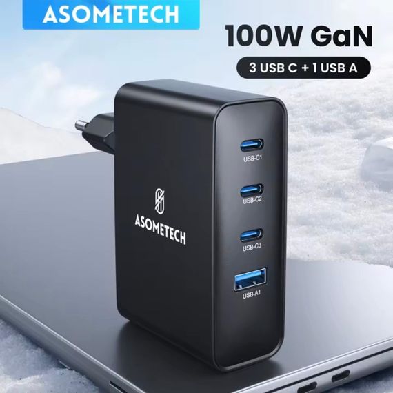 Зарядний пристрій Asometech 100W GaN Fast USB Charger 3C1A для швидкого заряджання | Зображення 1