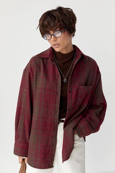 Тепла сорочка в клітинку з накладною кишенею - бордо цвет, M (є розміри) | Зображення 4