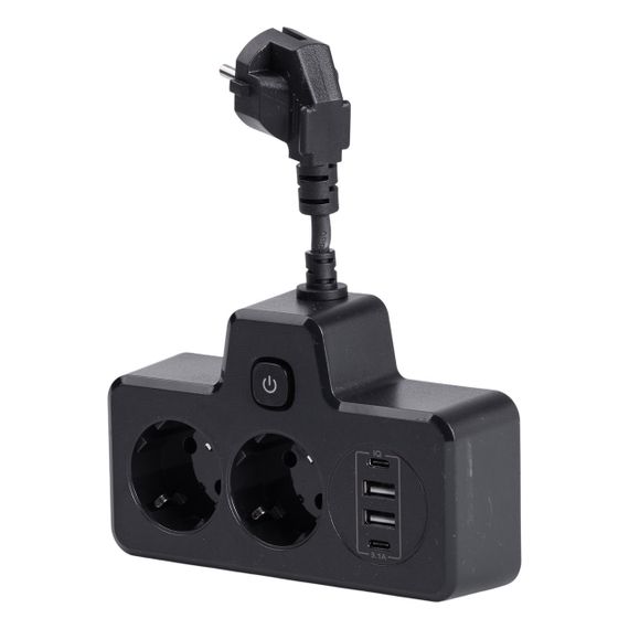 Мережевий фільтр на 2 євро розетки з 2 USB та 2 Type-C чорний HP-5-18 | Зображення 1