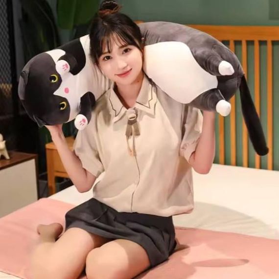 М'яка іграшка-подушка Кіт Батон обіймашка 90см Чорний з білим