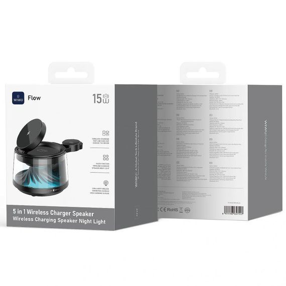 БЗУ WIWU Wi-W039 Flow 5in1 wireless charger with Speaker & Night Light 15W Black | Зображення 5