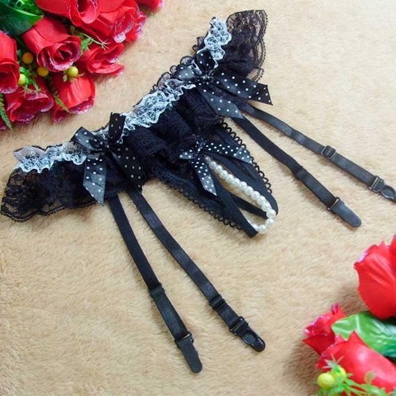 Стринги з намистинками та поясом для панчох XS/S/M – Еротична білизна | Зображення 2