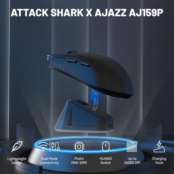 Бездротова легка магнітна миша Ajazz AJ159P PAW3395 2.4G 26000 DPI RGB Чорна | Зображення 5