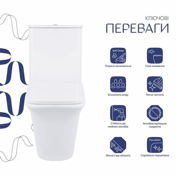 Унитаз-компакт Qtap Kalao безободковый с седалием Soft-close QT08221213AW | Зображення 2