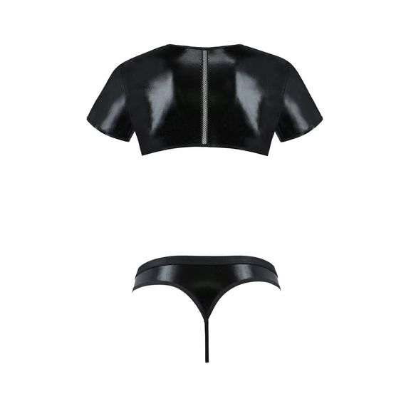 Комплект мужского белья под латекс Passion 057 SET PETER L/XL Black, кроп-топ, стринги | Зображення 5
