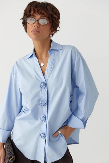 Класична сорочка з трояндами на ґудзиках - блакитний цвет, ONE SIZE (є розміри) | Зображення 4