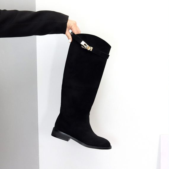 Шикарні хітові замшеві чорні чоботи жокейки єврозима | Зображення 3