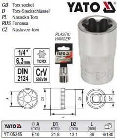 Головка торцева TORX E10 1/2" Польща YATO YT-05245