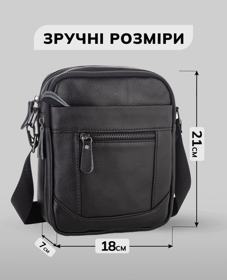 Чоловіча шкіряна сумка через плече чорна Tiding Bag LA3314-1BL | Зображення 2