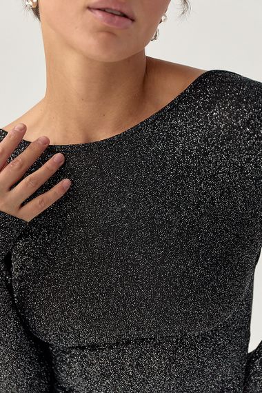 Лонгслів із люрексу з оголеною спиною - чорний цвет, L (є розміри) | Зображення 3
