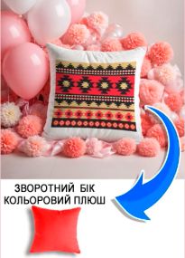 Подушка плюшева Мерч Крафт Дизайн з принтом орнамент 06 червоний плюш квадратна 33х33 см