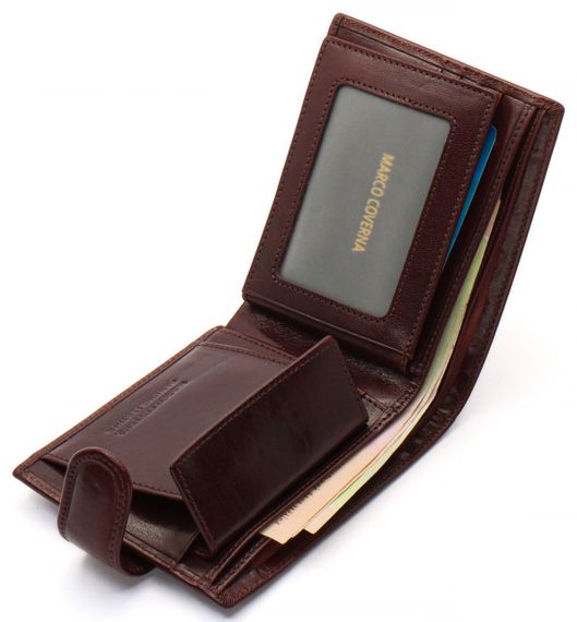 Коричневе чоловіче портмоне на кнопці з натуральної шкіри Marco Coverna B047-802 | Зображення 6
