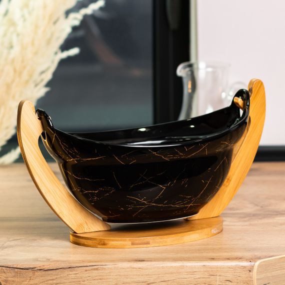 Фруктовница фарфоровая 32 x 18,5 x 18 см с бамбуковой подставкой HP1237 | Зображення 1