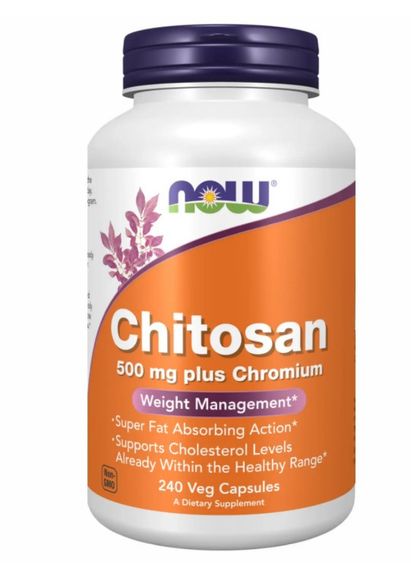 NOW Chitosan plus Chromium / Хитозан с хромом 500 мг жиросжигатель в капсулах №240