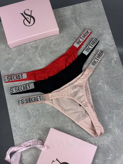 Комплект женских стрингов со стразами Victoria's Secret - 3 шт на выбор, трусики-стринги Виктория Сикрет M