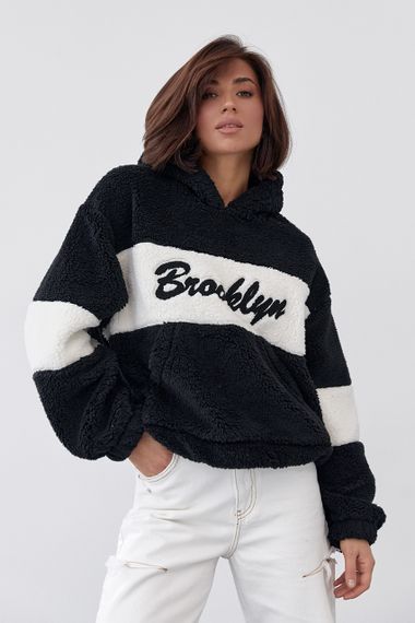 Женское худи из экомеха с надписью Brooklyn - черный цвет, M (есть размеры)