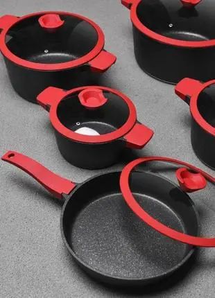 Набор из 4 кастрюль и сковородки со стеклянными крышками и антипригарным покрытием XW-10 Набор из 10 предметов | Зображення 2