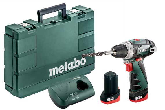 Шуруповерт-дрель Metabo PowerMaxx BS Basic аккумуляторный, 12 В, 2х2.0Ач, кейс (600080500)