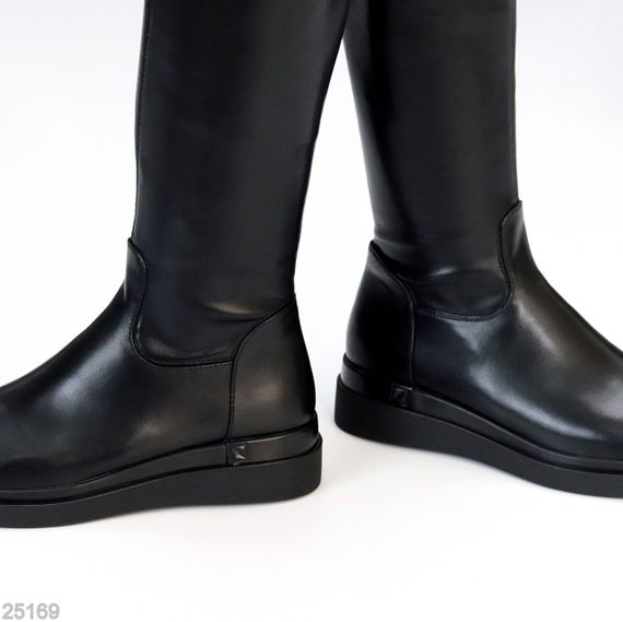 Шикарні стрейчові чорні ботфорти на флісі низький хід | Зображення 3