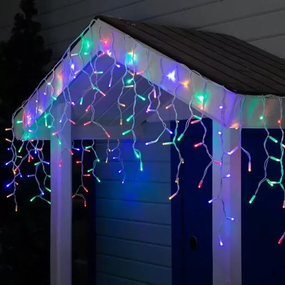 Разноцветный  Новогодняя праздничная гирлянда бахрома 120 Led прозрачный провод 3х0.5 м