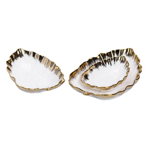 Набір порцелянових страв для сервірування столу 3 (шт) у формі листа Золотистий HP-26-10 | Зображення 3