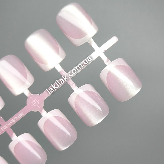 Гелевые типсы для наращивания френч кошачий глаз 30шт (розовый квадрат)