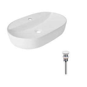 Комплект Qtap Scorpio: Раковина накладна овальна 600х400х120 мм White + Донний клапан PU02