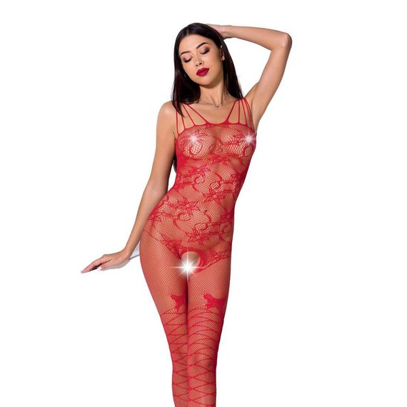 Ажурний бодістокінг з інтимними вирізами Passion BS076 red, One size