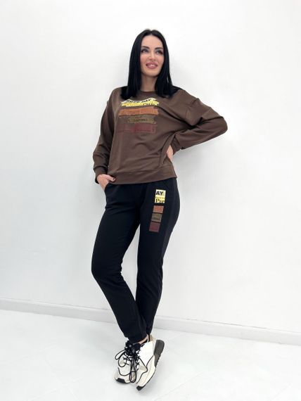 Женский спортивный костюм штаны и свитшот GF07955 цвет коричнево-черный, размер 42/44
